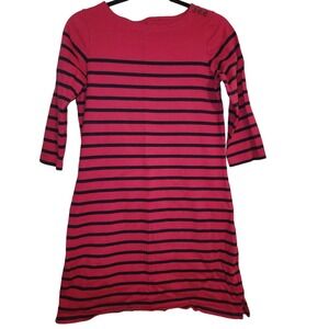 L.L.Bean Striped Cotton Dress Pink‎ & Navy 3/4 Sleeve Boatneck Petite Small